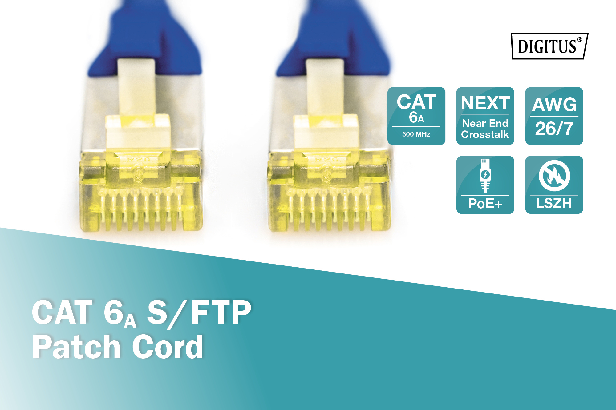 Патч-корд DIGITUS CAT 6a S-FTP, 0,25м, AWG 26/7, Cu, LSZH, синий (DK-1644-A-0025/B) фото 