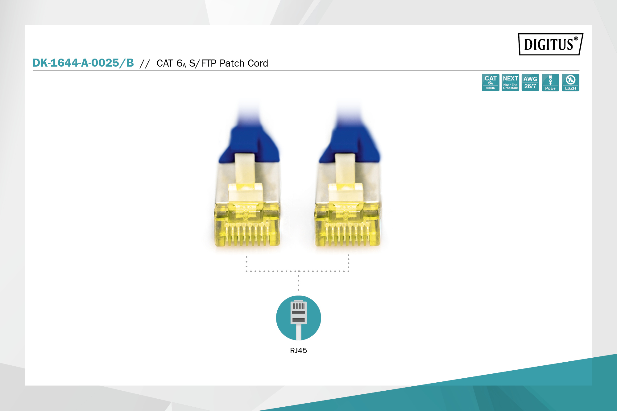 Патч-корд DIGITUS CAT 6a S-FTP, 0,25м, AWG 26/7, Cu, LSZH, синий (DK-1644-A-0025/B) фото 