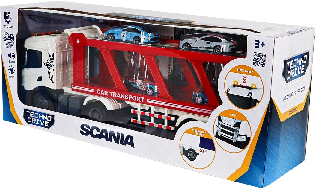 Набор игровой серии Large Truck – Автоперевозчик Scania (автоперевозчик, 4 машины, свет, звук) (6414KS) фото 