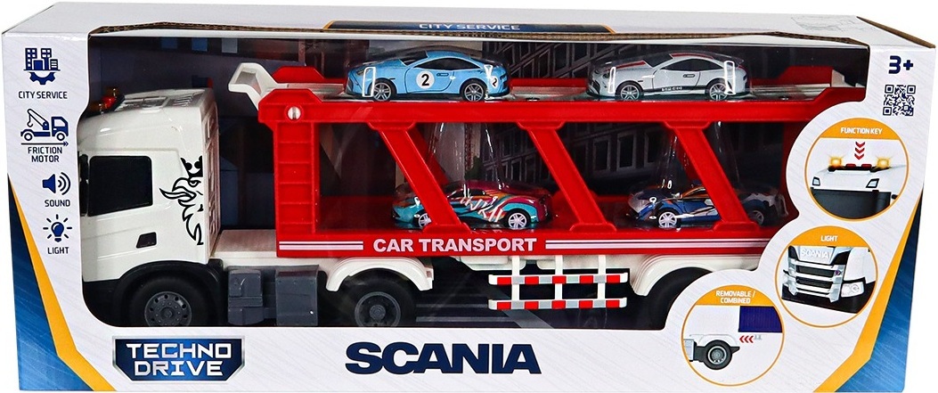 Набор игровой серии Large Truck – Автоперевозчик Scania (автоперевозчик, 4 машины, свет, звук) (6414KS) фото 