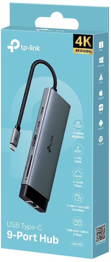 Хаб USB TP-LINK UH9120C USB-C > 3xUSB3.0/1xUSB-C/xHDMI/1xRJ45/1xSD/1xmicroSD/1xPD 100Whфото