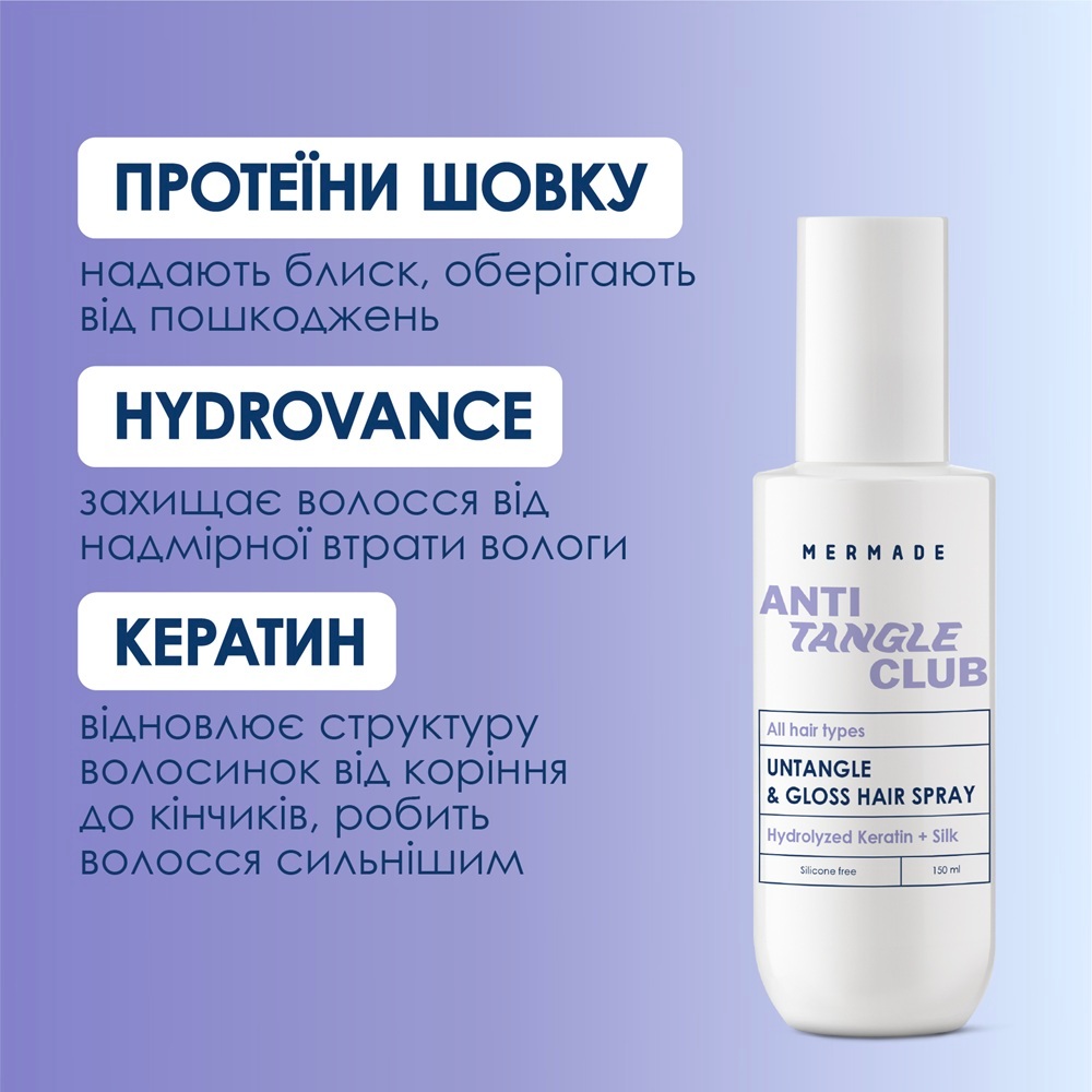 Спрей-кондиционер для легкого расчесывания Mermade Hydrolyzed Keratin + Silk 150 мл фото 