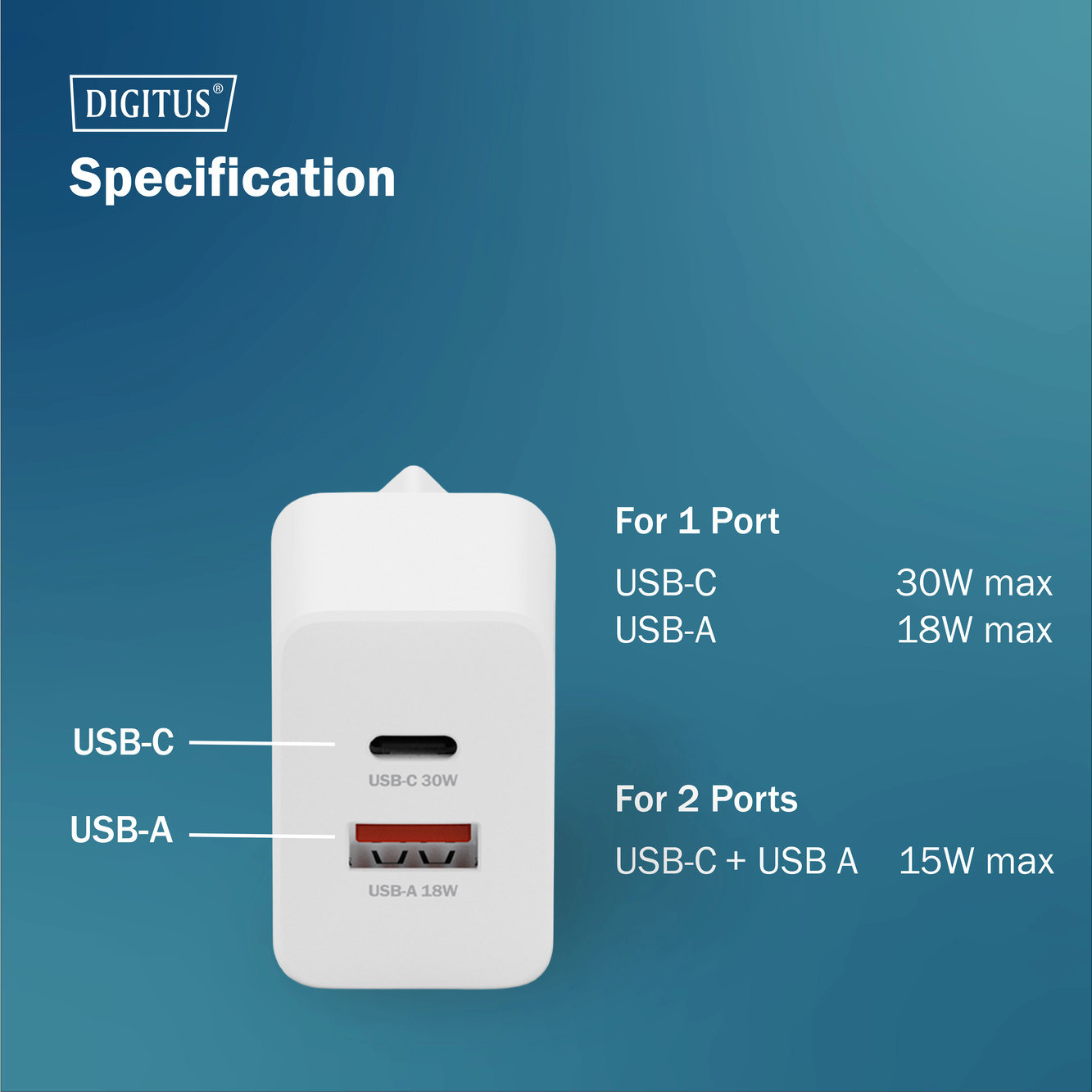 Зарядний пристрій DIGITUS GaN 1хUSB-C, 1хUSB-A, 30Wфото6