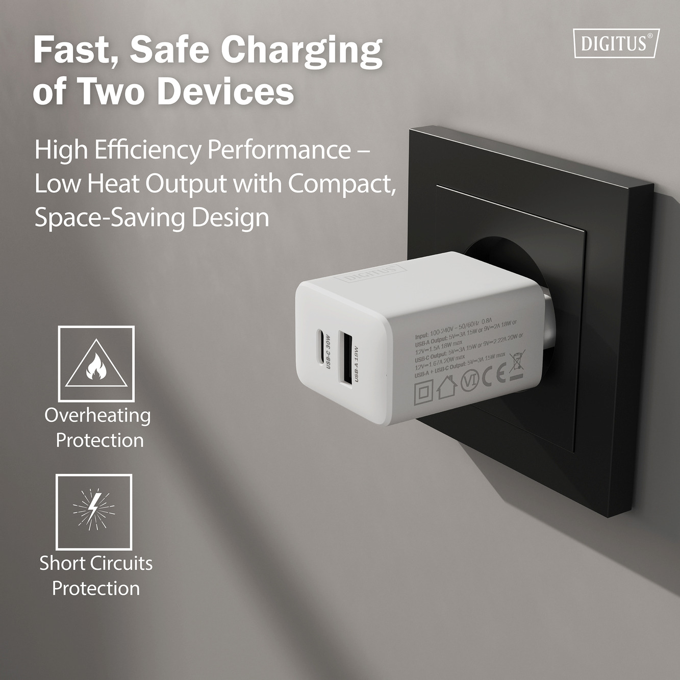 Зарядний пристрій DIGITUS GaN 1хUSB-C, 1хUSB-A, 30Wфото10