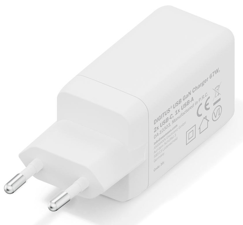 Зарядний пристрій DIGITUS GaN 2хUSB-C, 1хUSB-A, 67Wфото