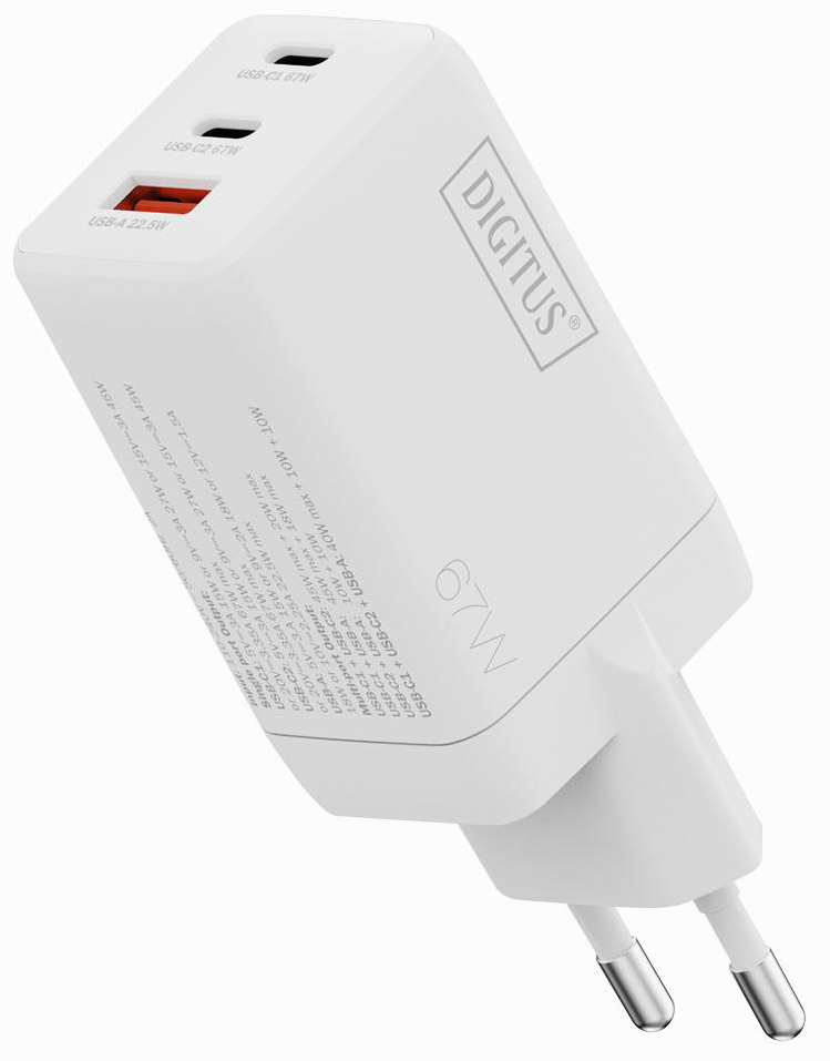 Зарядний пристрій DIGITUS GaN 2хUSB-C, 1хUSB-A, 67Wфото