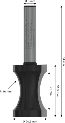 Фреза сегментна Bosch Professional Std S8 R18.3 D20.6 L32 (2.608.628.354) фото