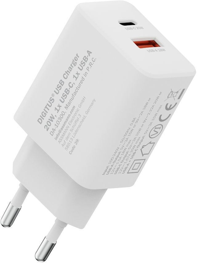 Зарядний пристрій DIGITUS 1хUSB-C, 1хUSB-A, 20Wфото