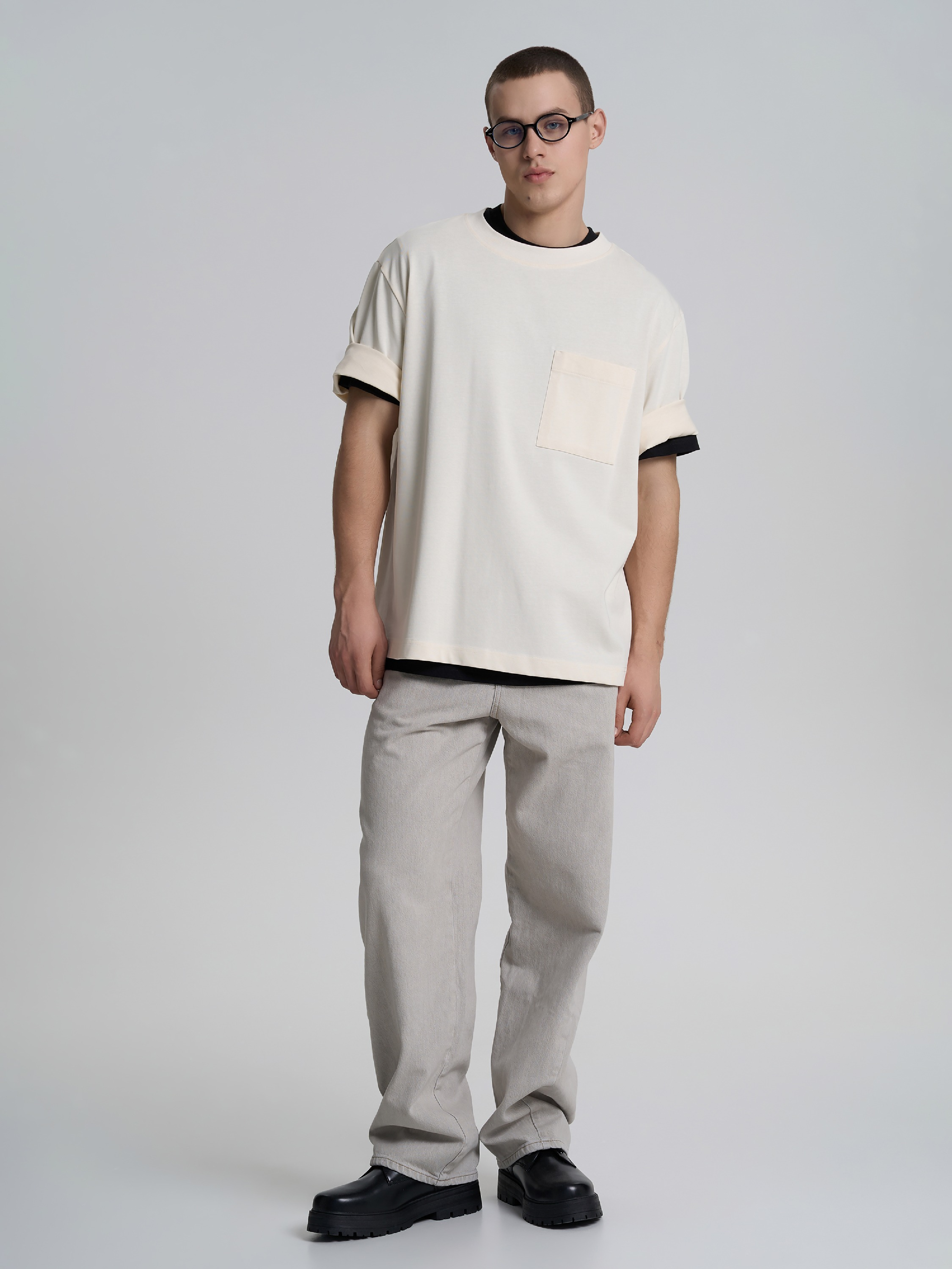 Футболка хлопковая мужская Roza 230911 L светло-бежевая фото 5