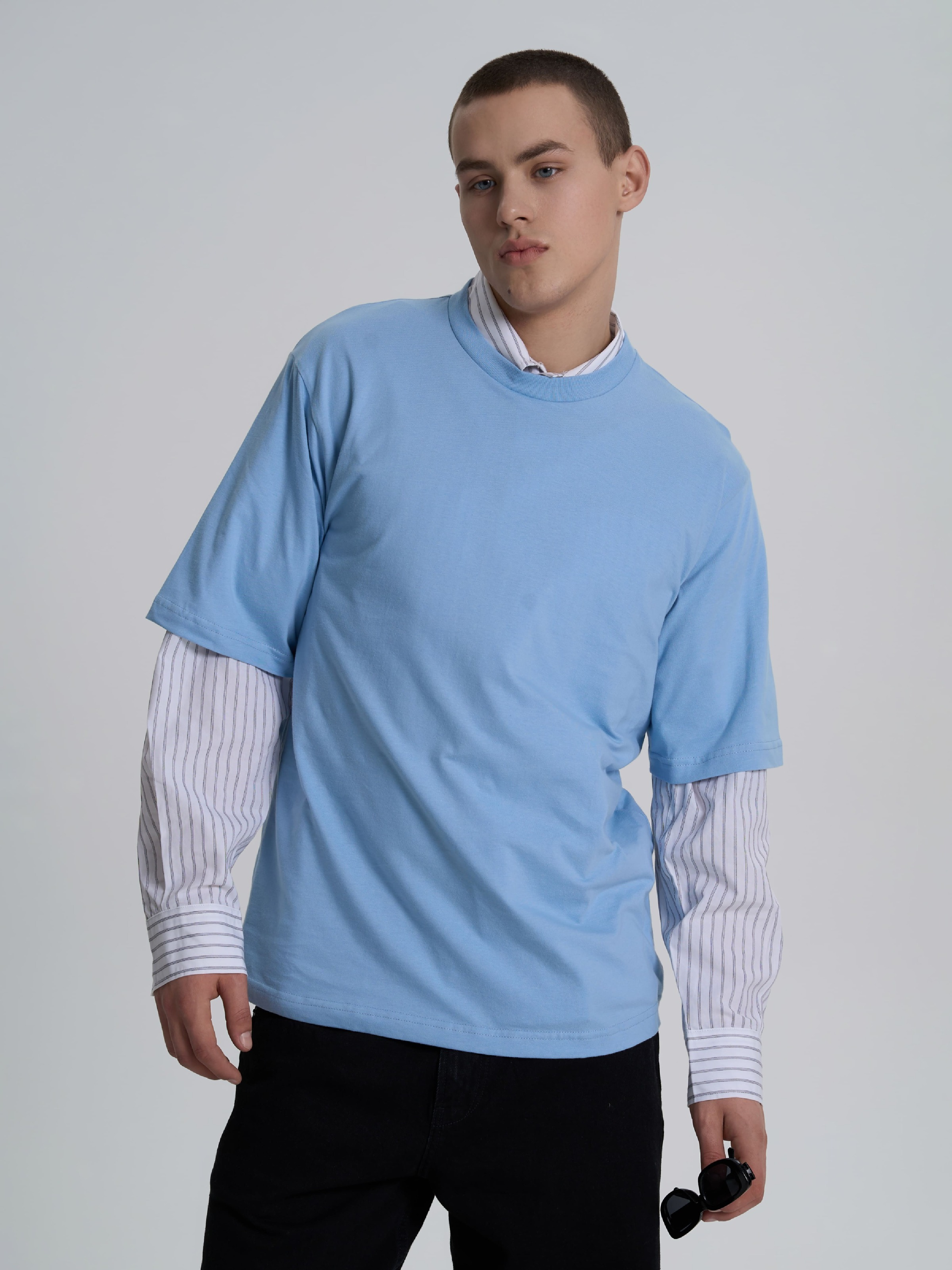 Футболка хлопковая мужская Roza 211143 L серо-голубая фото 3