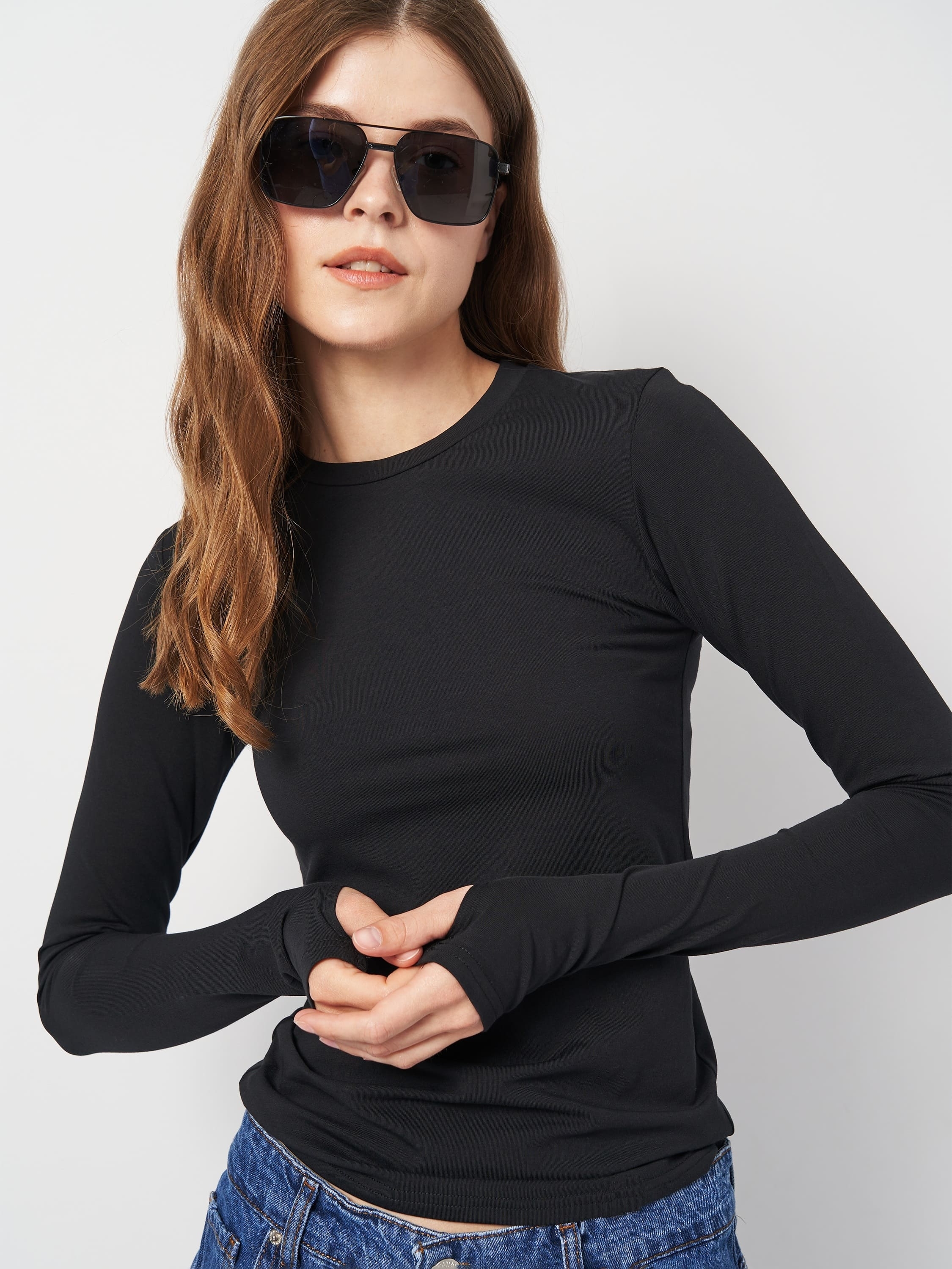 Лонгслив з вирізом для пальця жіночий Roza 231023 2XL чорнийфото