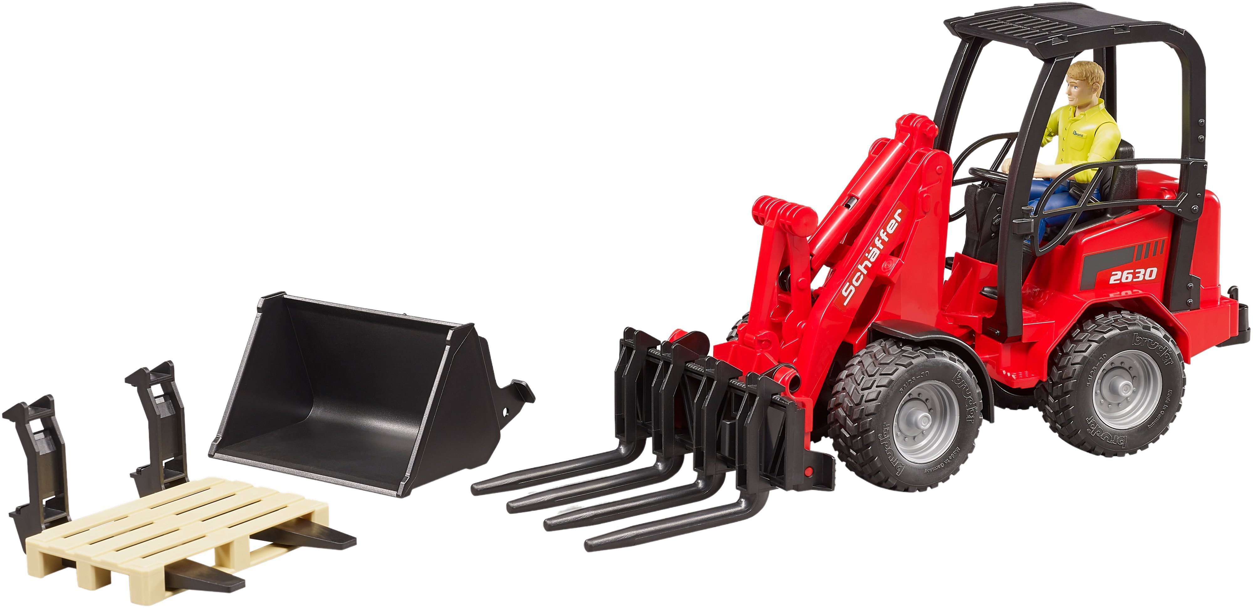 Минипогрузчик Bruder Schaffer Compact 2630 с фигуркой и аксессуарами (2191) фото 