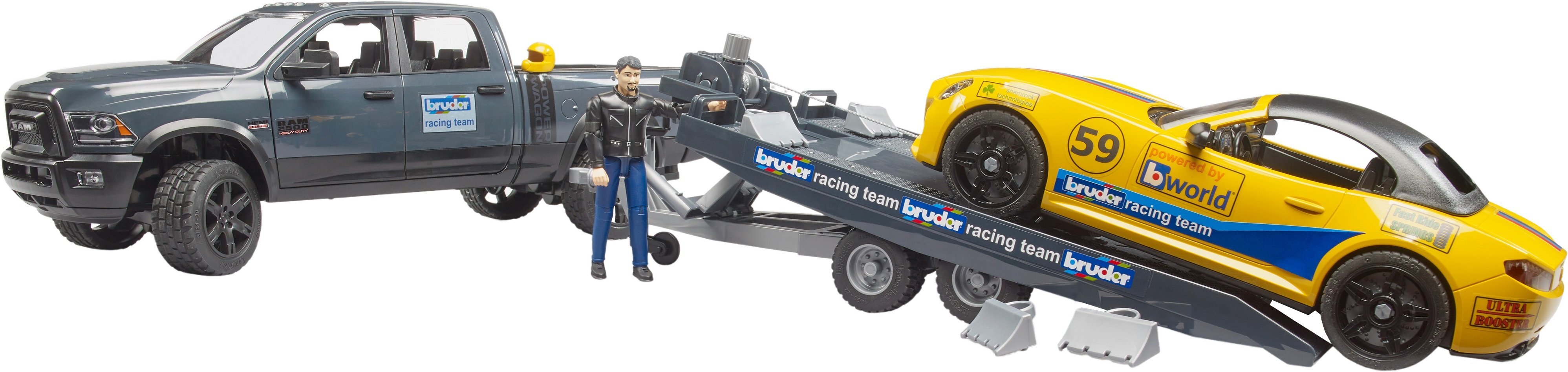 Автомобиль Bruder RAM 2500 с прицепом-лафтетой, Roadster Bruder и фигуркой (2504) фото 
