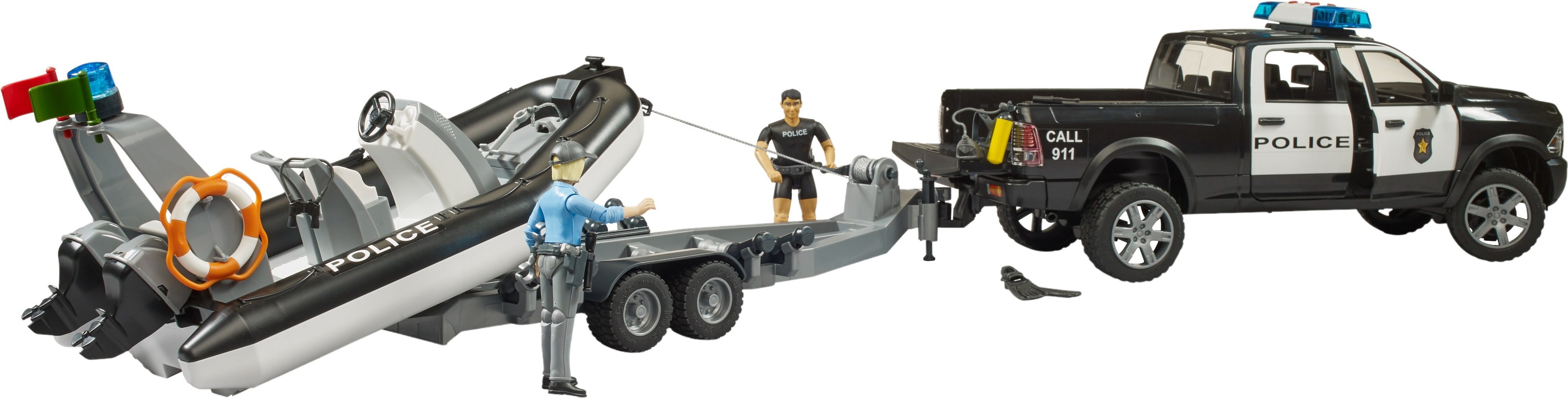 Полицейское авто Bruder RAM 2500 прицепом, лодкой и фигурками (2507) фото 