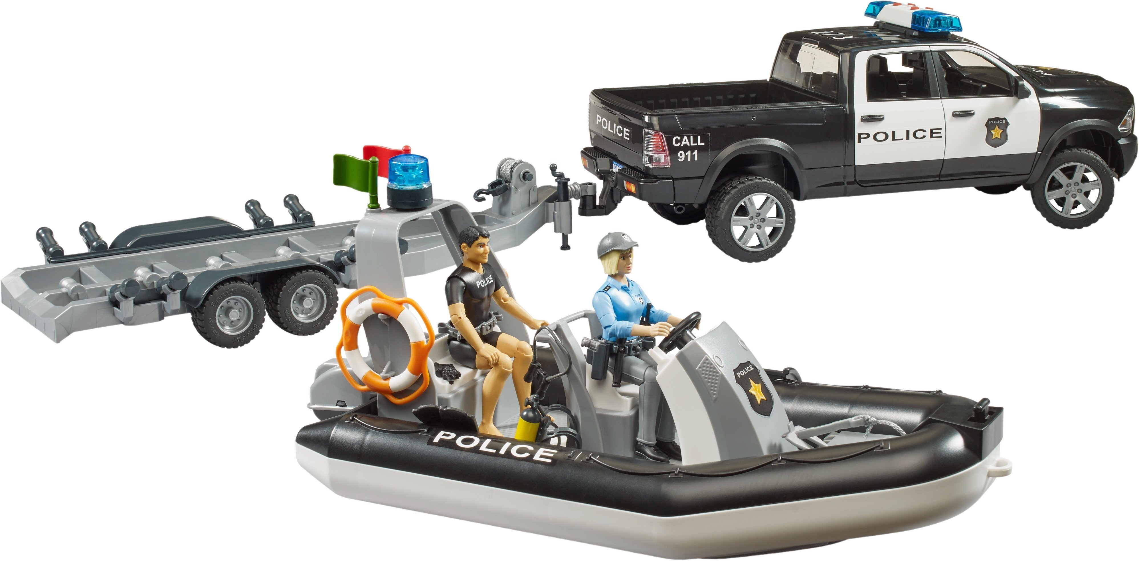 Полицейское авто Bruder RAM 2500 прицепом, лодкой и фигурками (2507) фото 