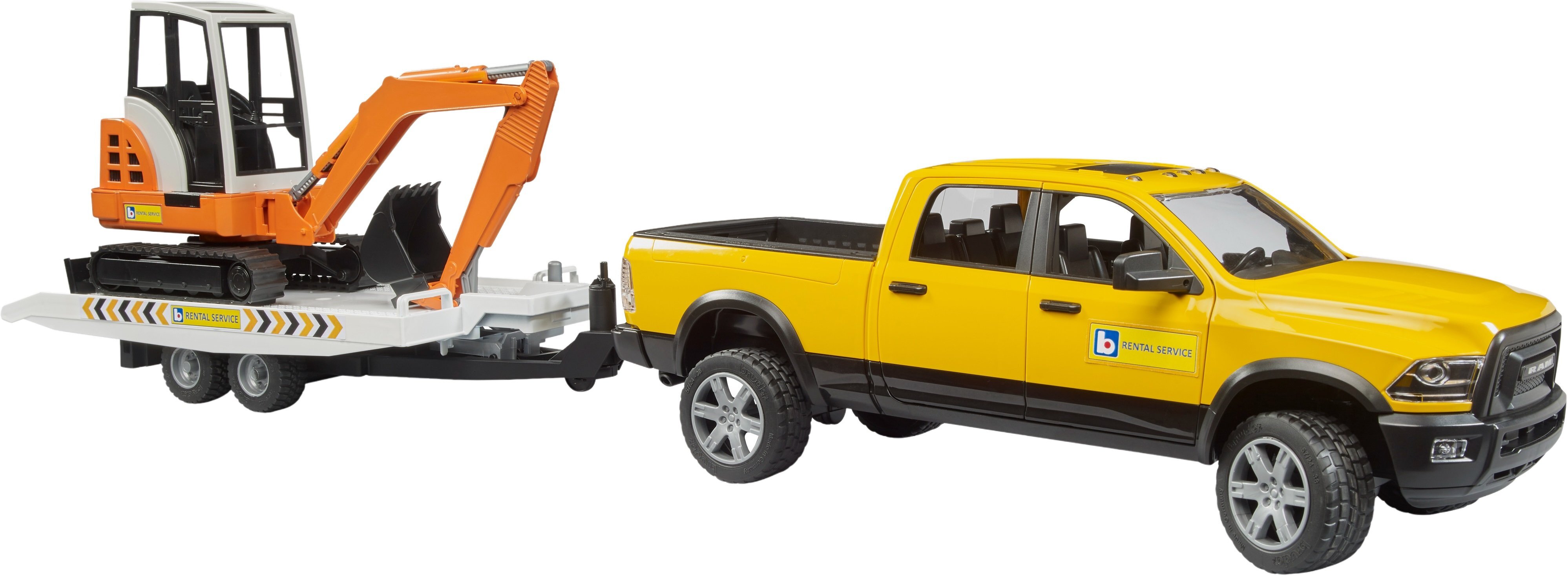 Автомобиль Bruder RAM с прицепом-лафетой и мини-экскаватором (2546) фото 