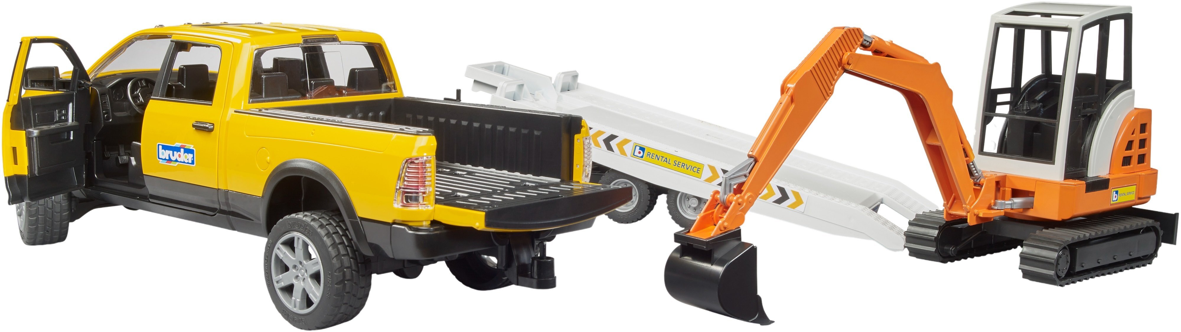 Автомобиль Bruder RAM с прицепом-лафетой и мини-экскаватором (2546) фото 