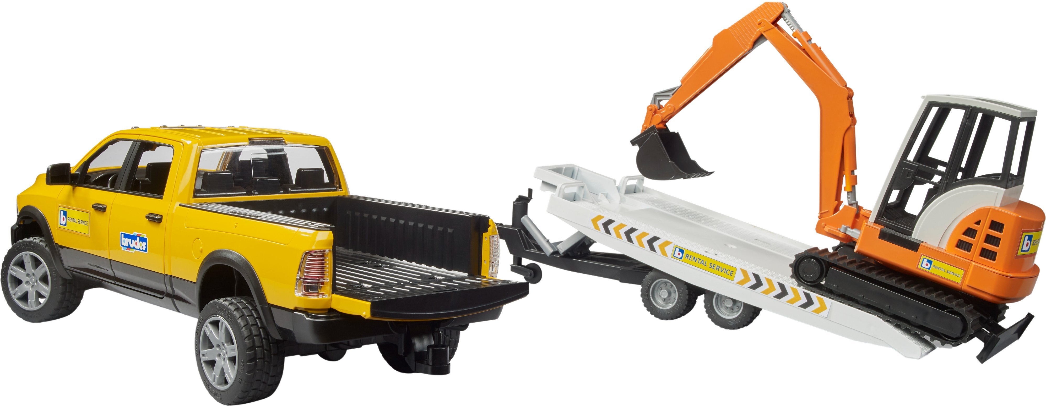 Автомобиль Bruder RAM с прицепом-лафетой и мини-экскаватором (2546) фото 