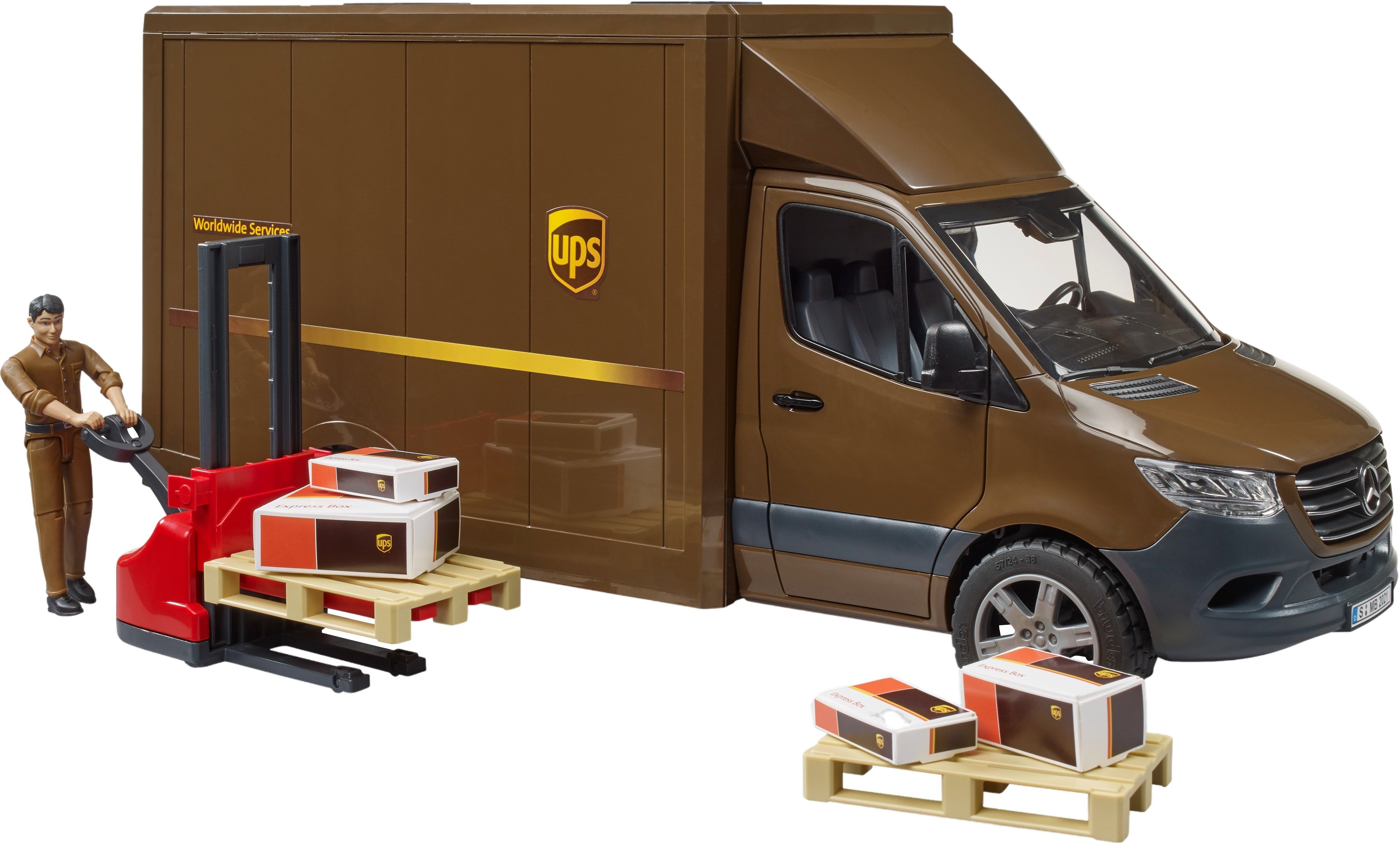 Автомобиль Bruder MB Sprinter курьерской службы UPS с фигуркой и асксессуарами (2678) фото 
