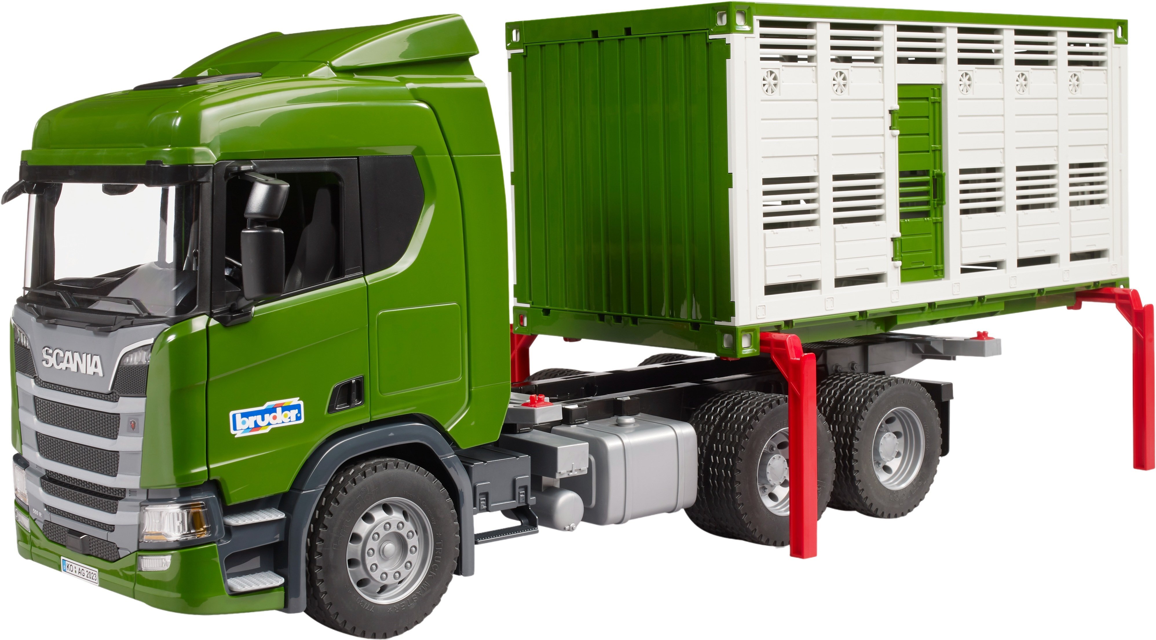 Автомобиль Bruder Scania Super 560R для перевозки животных с коровой (3548) фото 