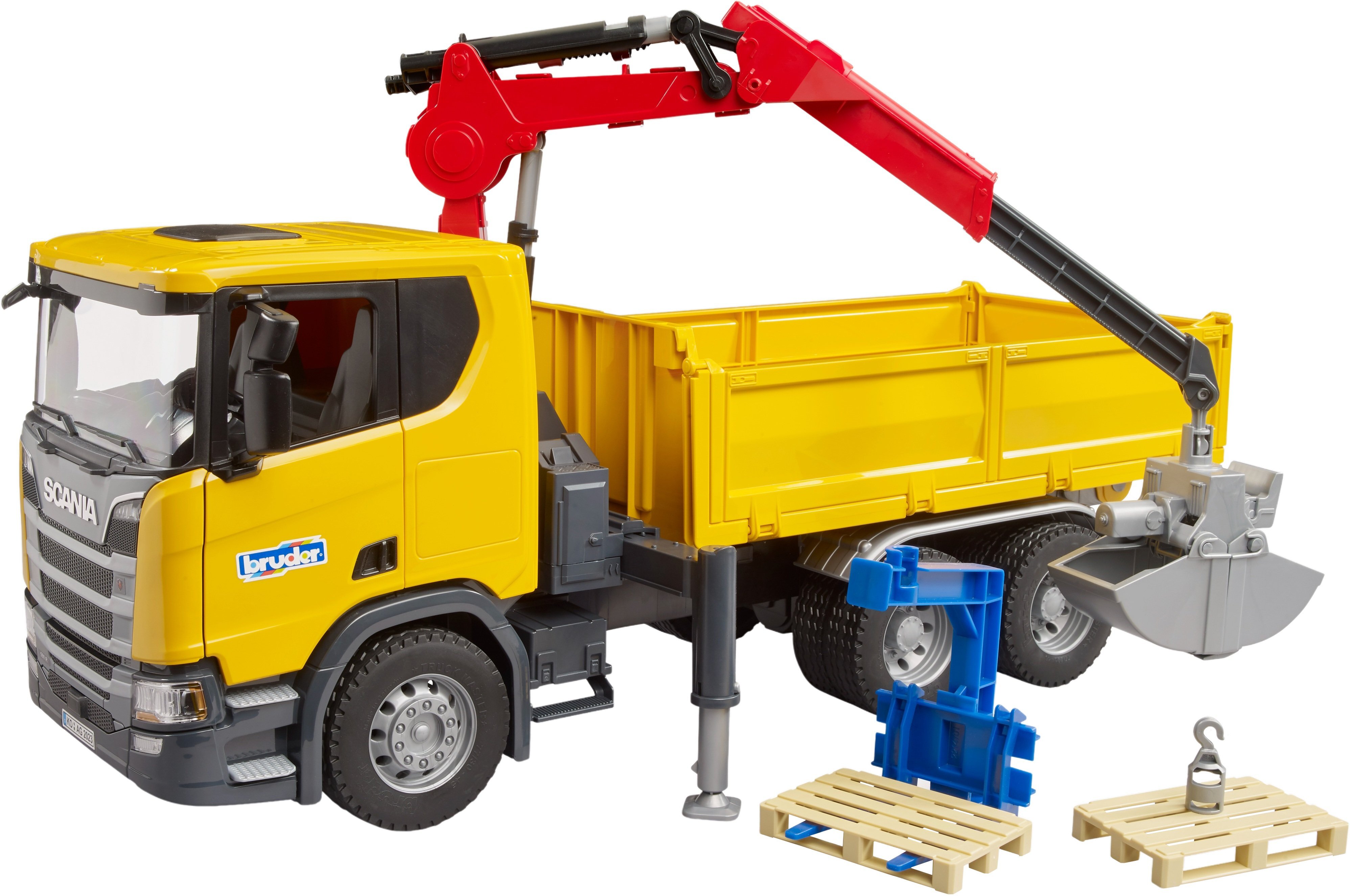 Автомобиль Bruder Scania Super 560R с краном-манипулятором и аксессуарами (3551) фото 