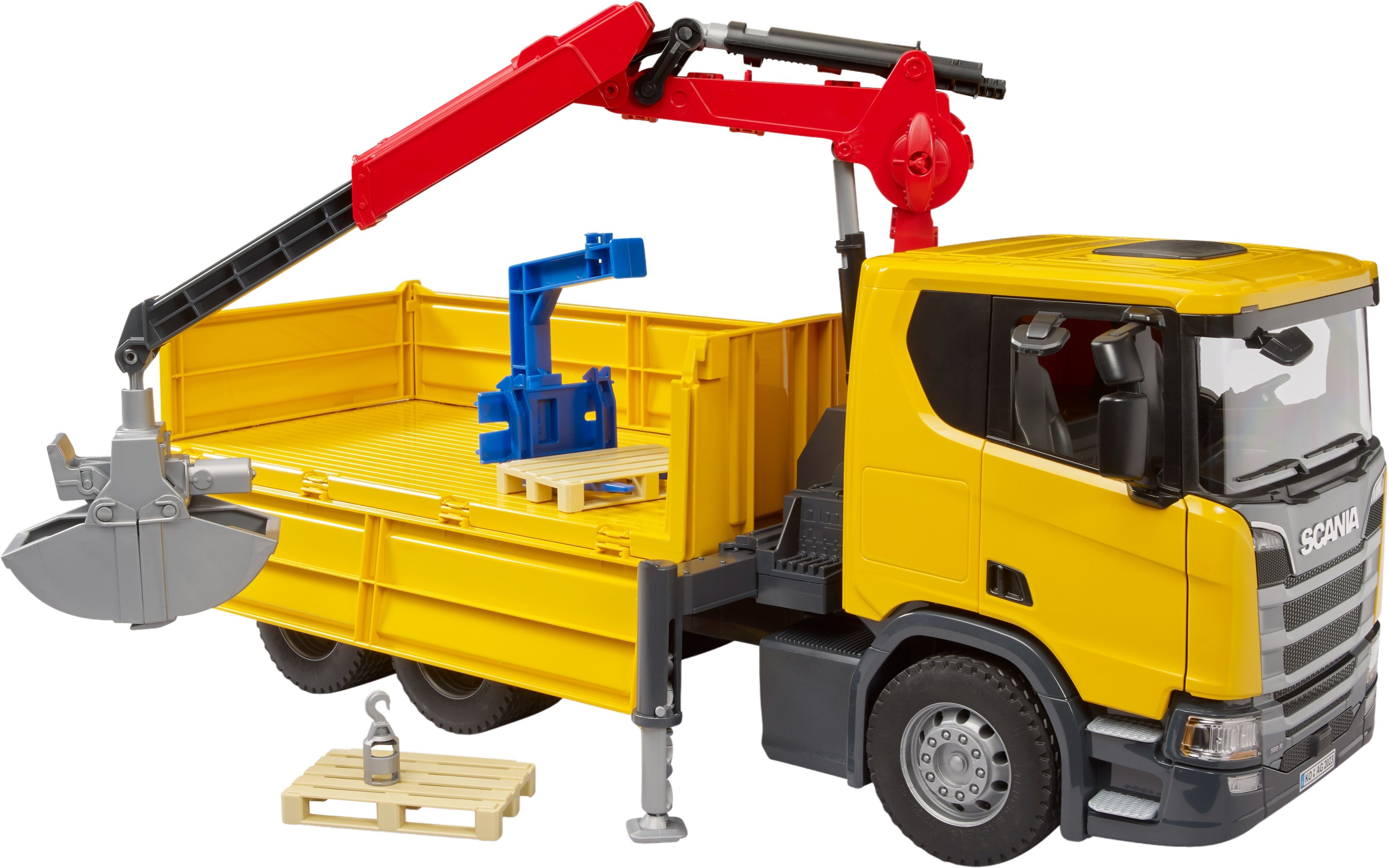 Автомобиль Bruder Scania Super 560R с краном-манипулятором и аксессуарами (3551) фото 