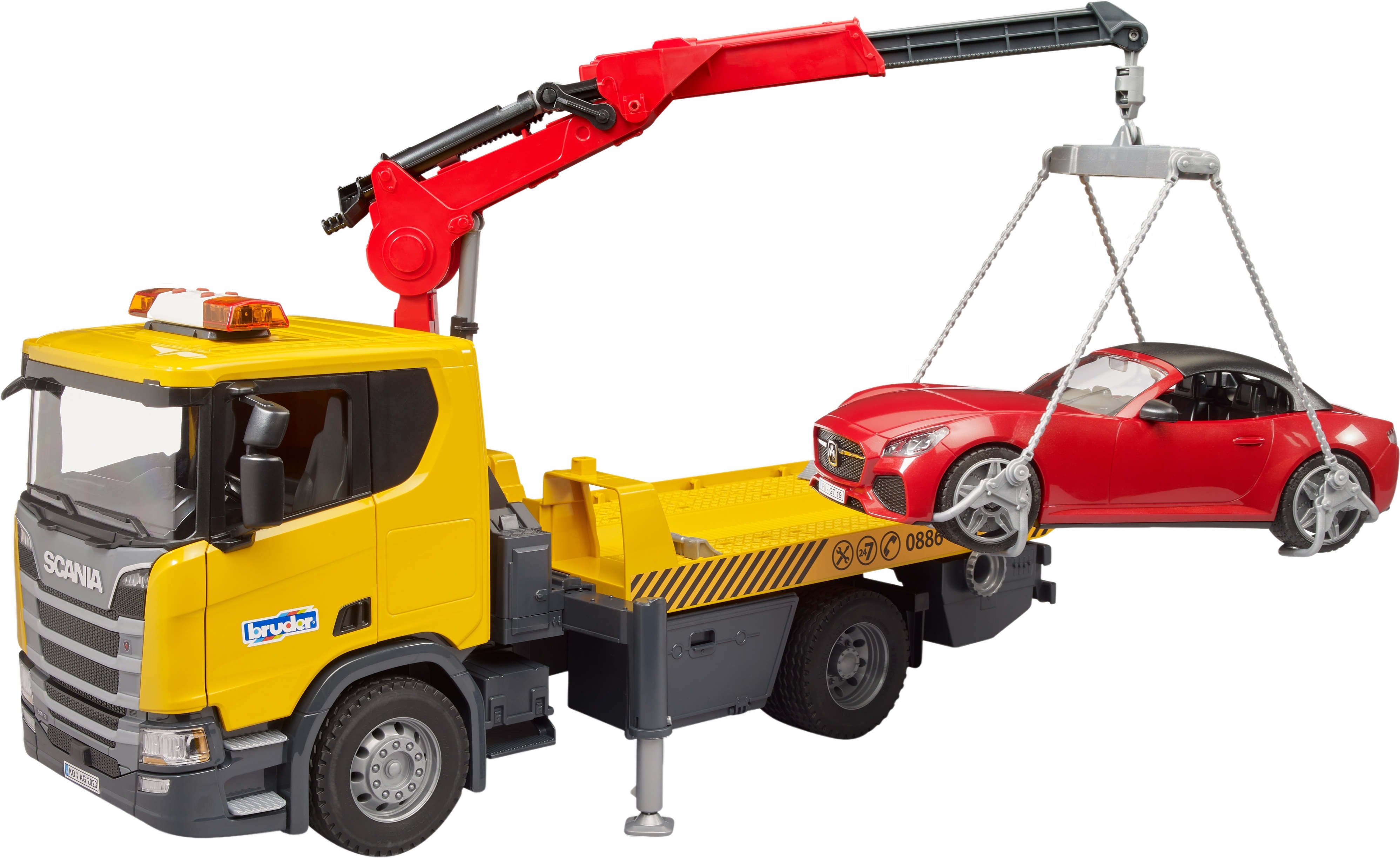 Евакуатор Bruder Scania Super 560R з краном-маніпулятором та автомобіль Roadster Bruder (3552)фото2