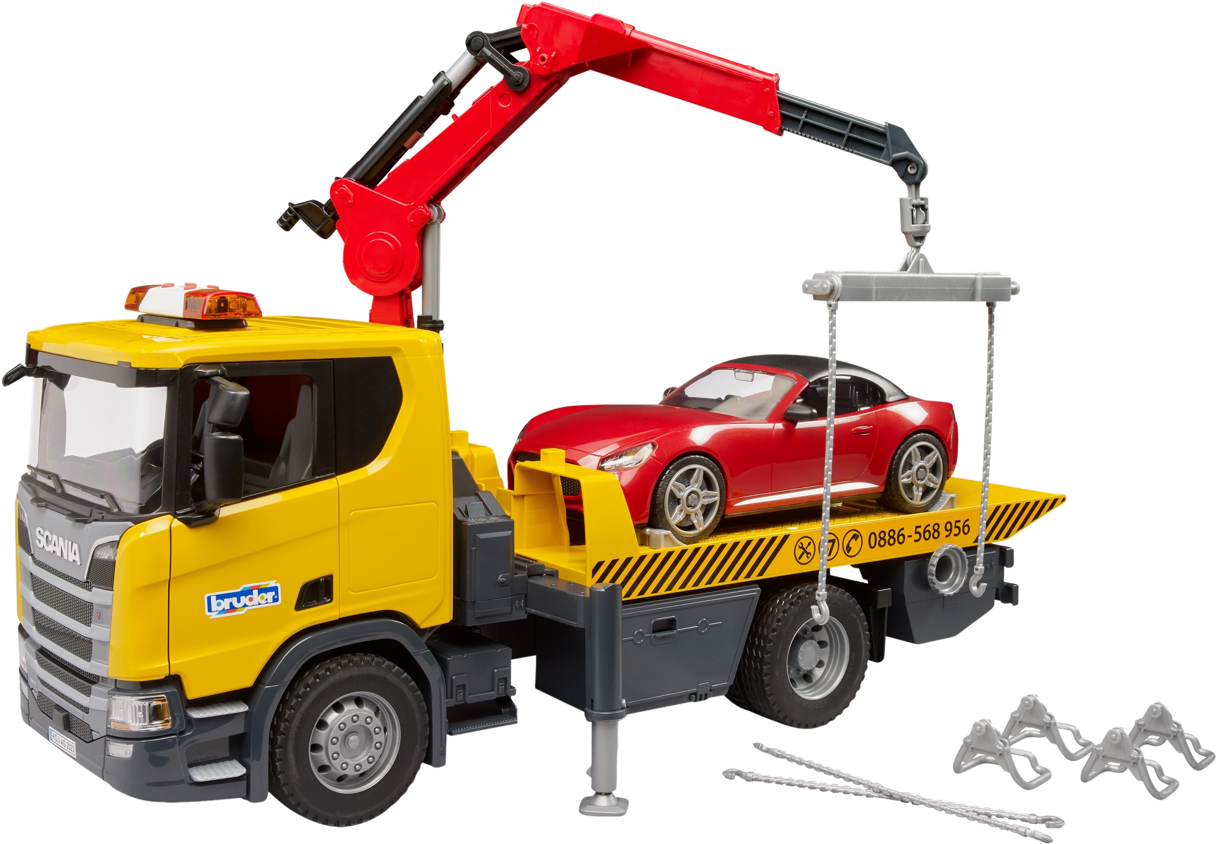 Евакуатор Bruder Scania Super 560R з краном-маніпулятором та автомобіль Roadster Bruder (3552)фото3