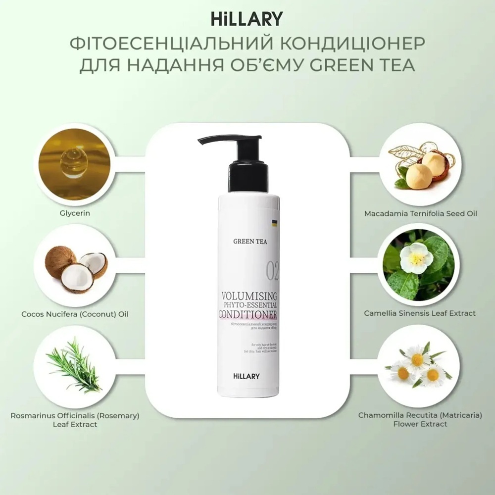 Фитоэссенциальный кондиционер Hillary Green Tea Volumising Phyto-essential Conditioner для придания объема 250 мл фото 3
