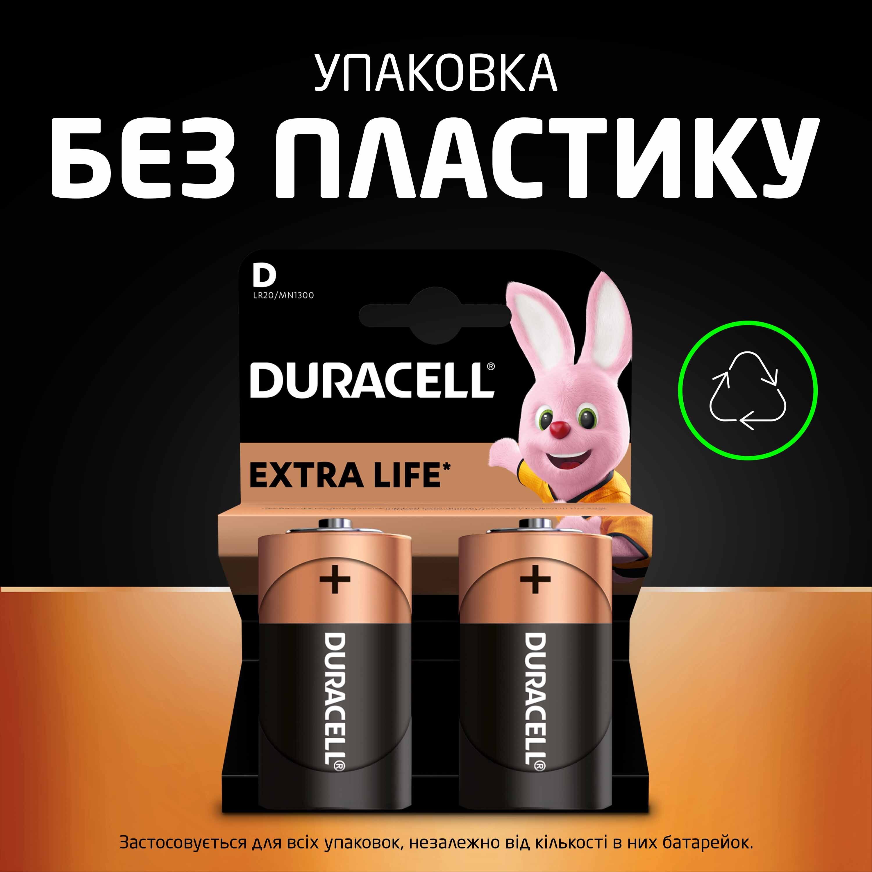 Щелочные батарейки Duracell D 2 шт (5000394076730) фото 