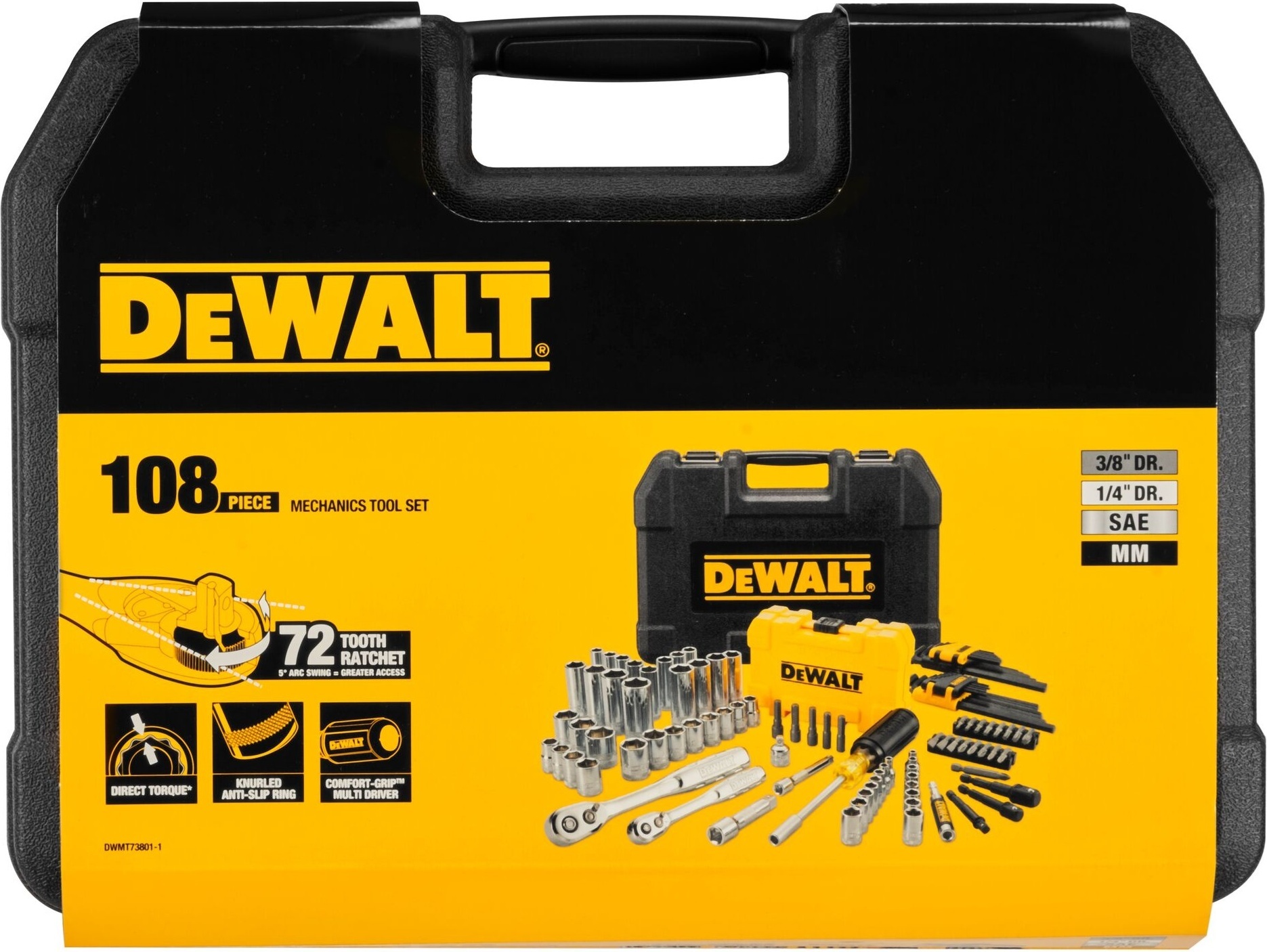 Набір головок, біт, шестигранних ключів DeWALT, 1/4", 3/8", 108шт (DWMT73801-1)фото