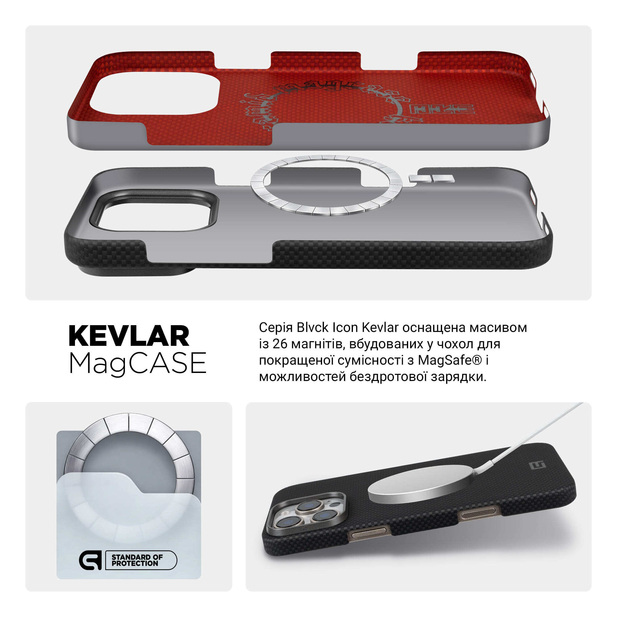 Чехол ArmorStandart BlackIcon Kevlar MagCase для Apple iPhone 15 Pro Black (ARM88536) фото 