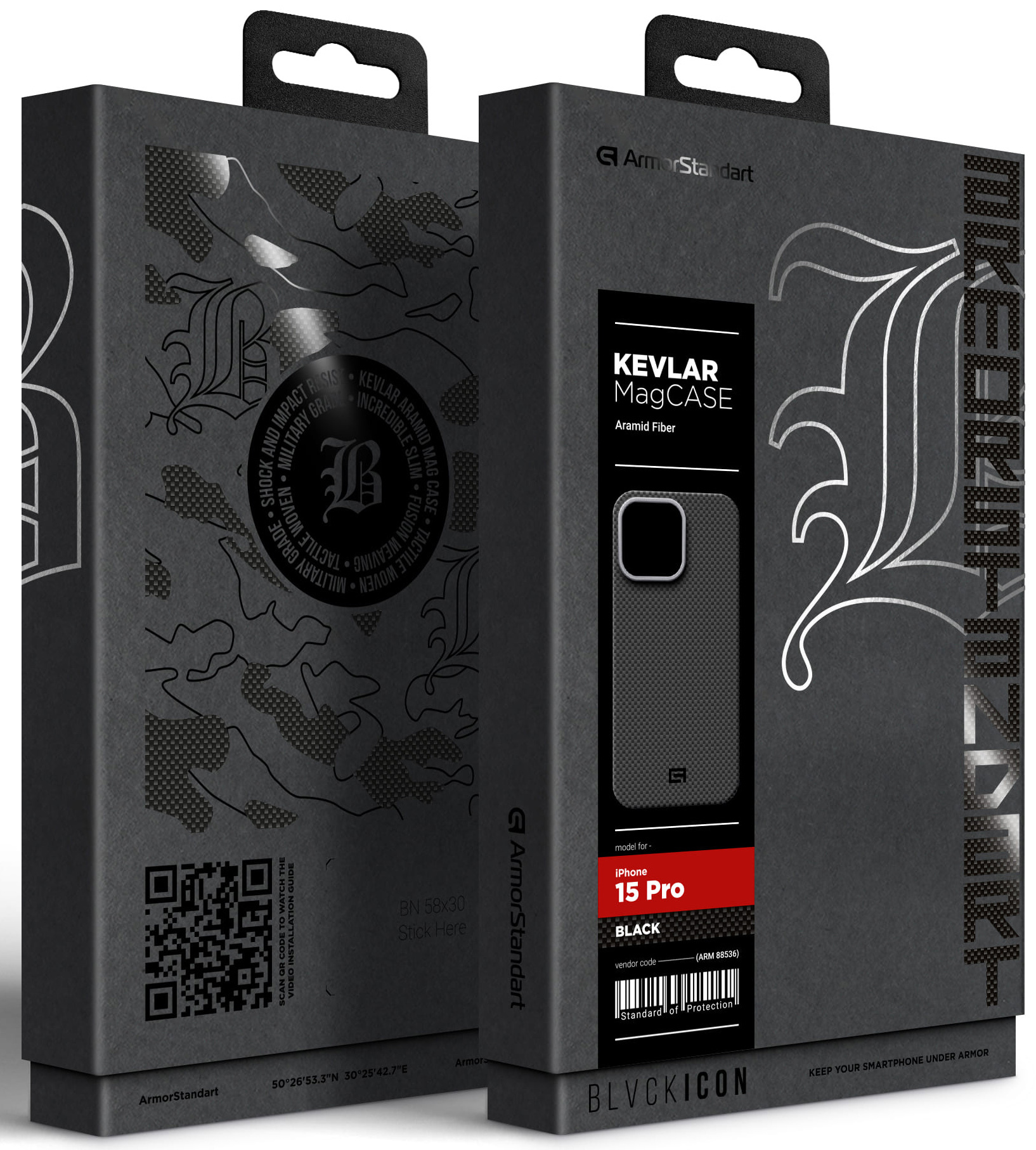 Чехол ArmorStandart BlackIcon Kevlar MagCase для Apple iPhone 15 Pro Black (ARM88536) фото 