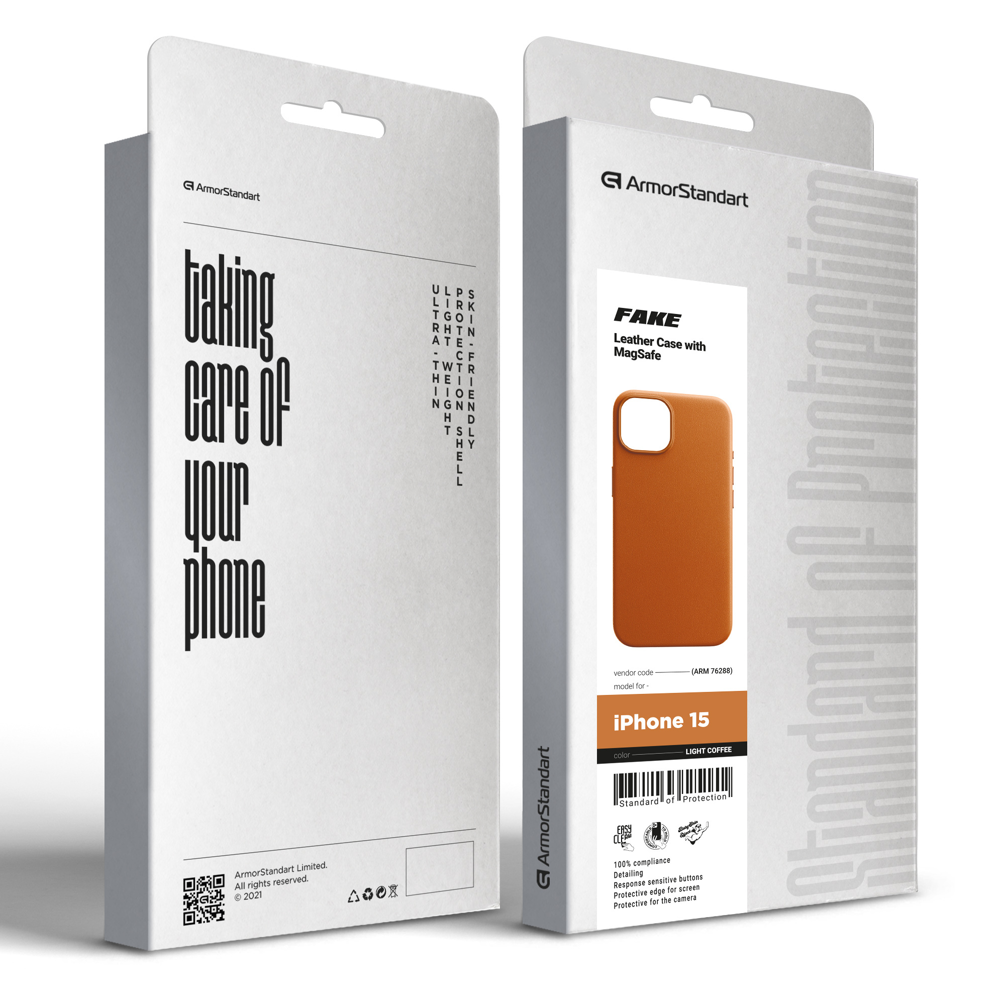 Чехол ArmorStandart FAKE Leather Case для Apple iPhone 15 Light Coffee (ARM76288) фото 
