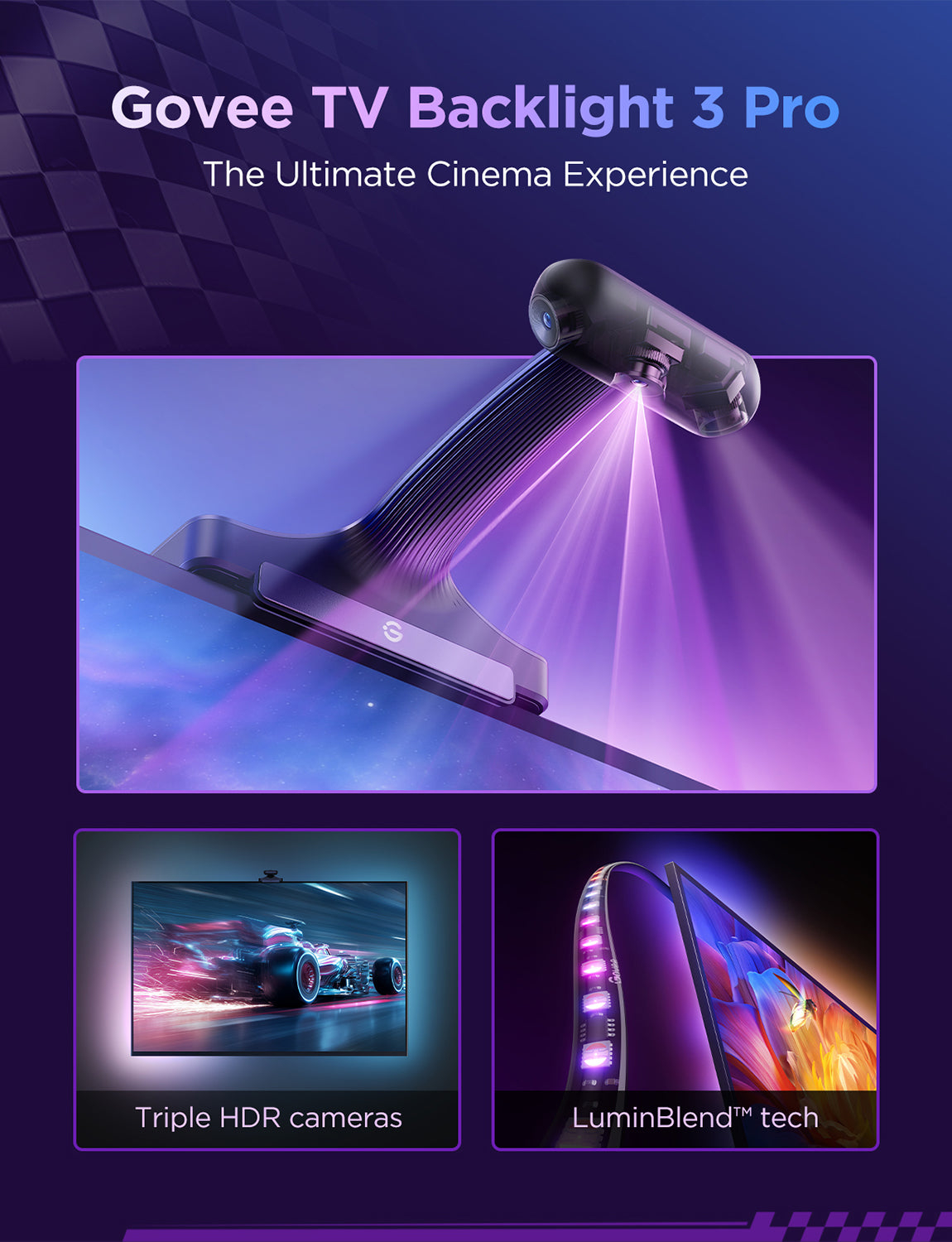 Набір адаптивного підсвічування Govee H66A0 TV Backlight 3 Pro 55-65', RGBIC (R2A80C11)фото