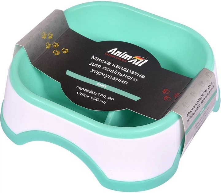 Миска AnimAll 0228 квадратна для повільного годування 600 мл м'ятнафото2