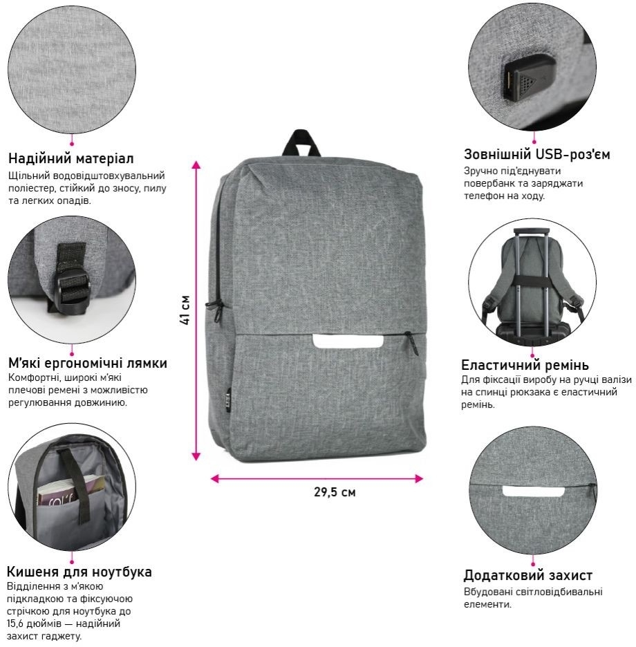 Рюкзак NikiBo Lite 15L 30010205-07 сірийфото5