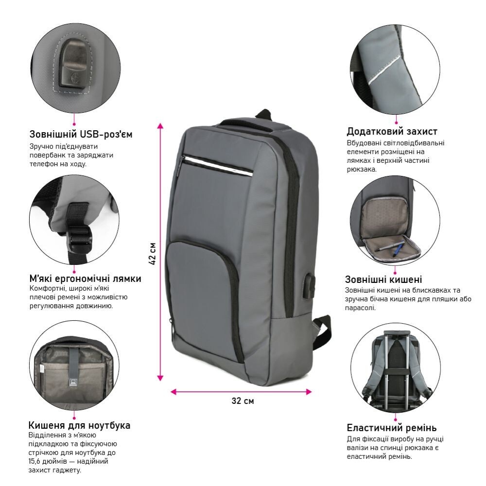 Рюкзак NikiBo Essential 16L 30011205-07 сірийфото8