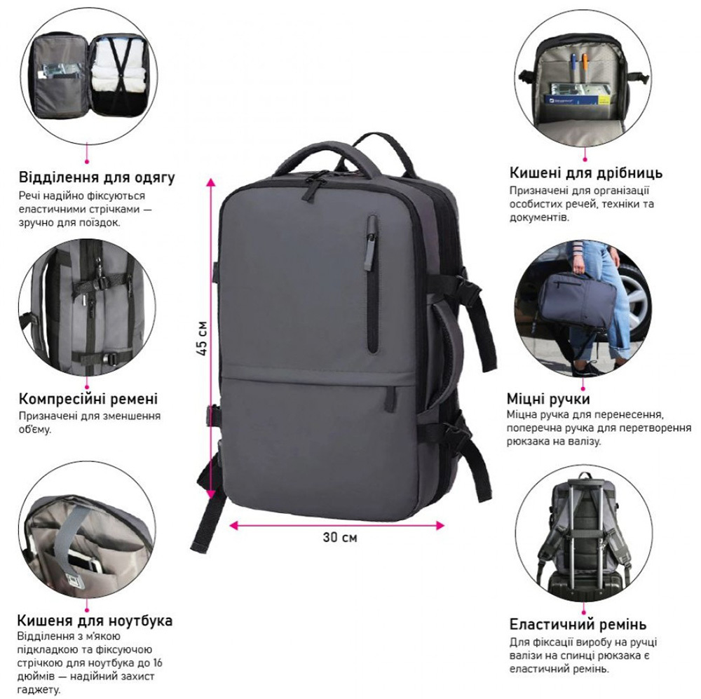 Рюкзак NikiBo Journey 20-30L 30012505-07 сірийфото6