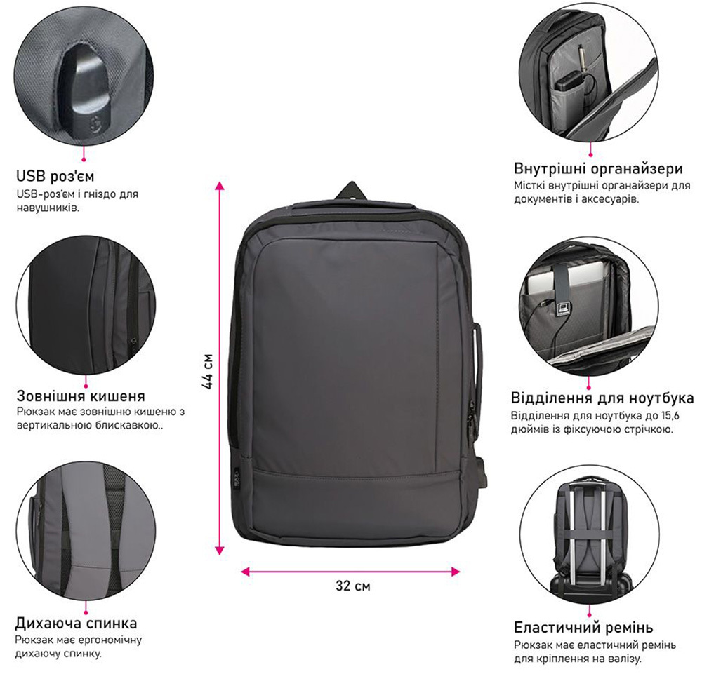 Рюкзак NikiBo Horizon 30012005-07 сірийфото8