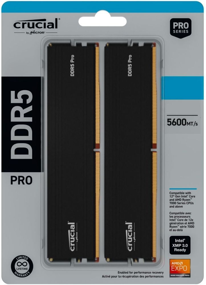 Память для ПК Micron DDR5 64GB (2x32GB) 5600 MHz Pro (CP2K32G56C46U5) фото 