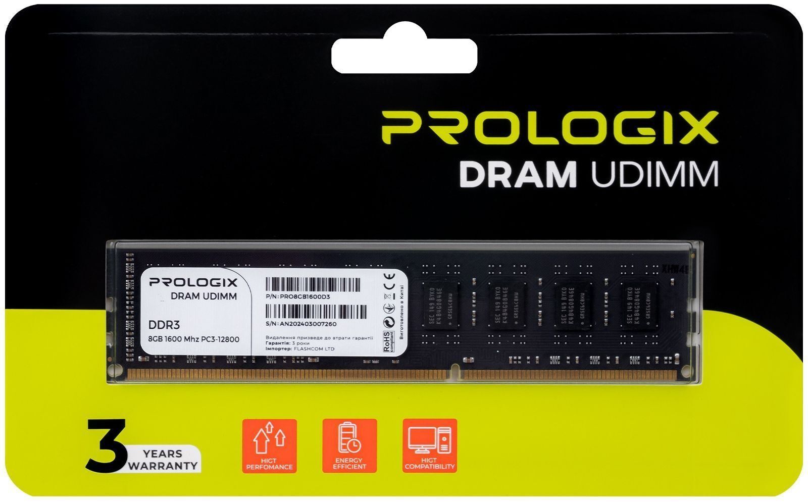Память для ПК Prologix DDR3 8GB 1600 MHz (PRO8GB1600D3) фото3
