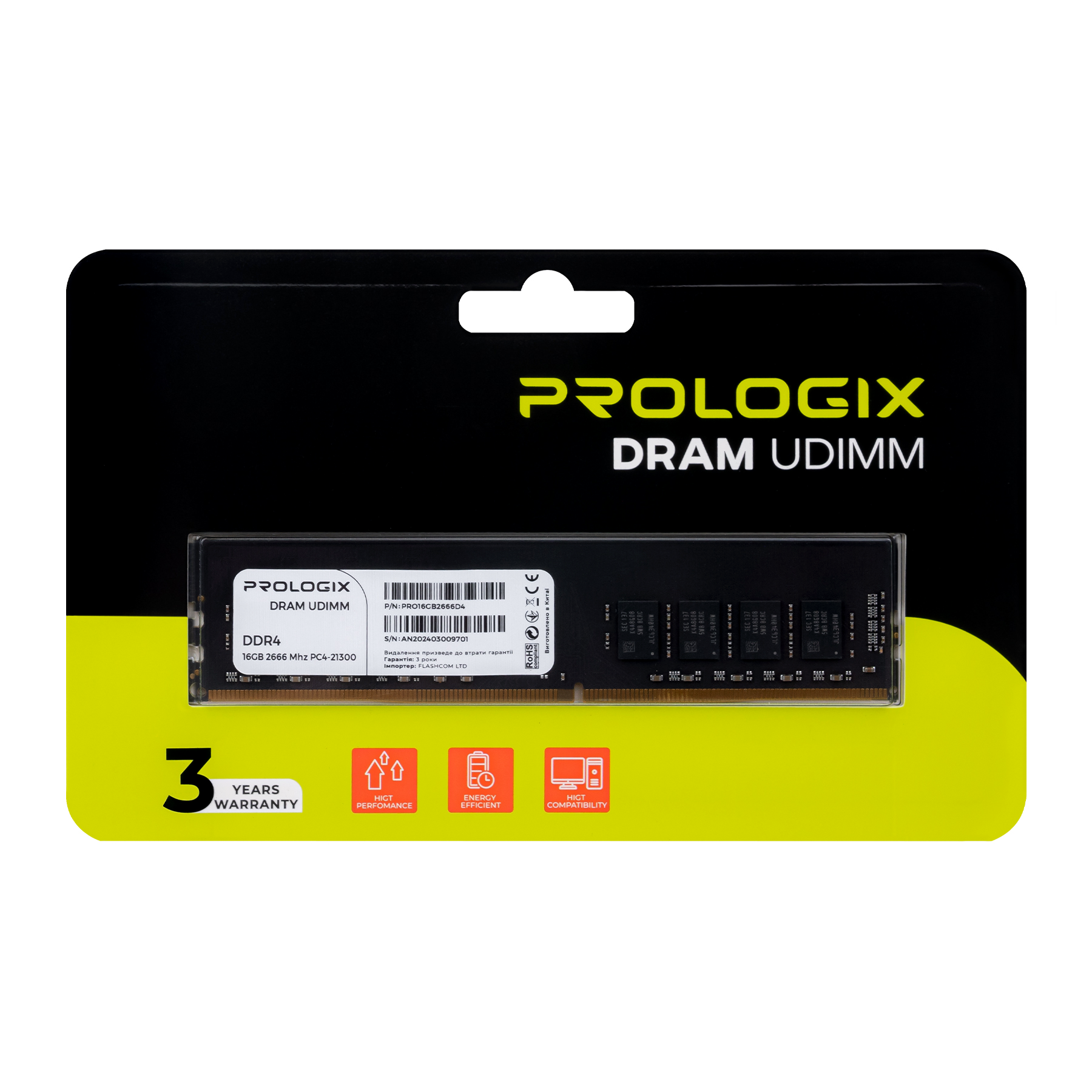Пам'ять для ПК Prologix DDR4 16GB 2666 MHz (PRO16GB2666D4) фото