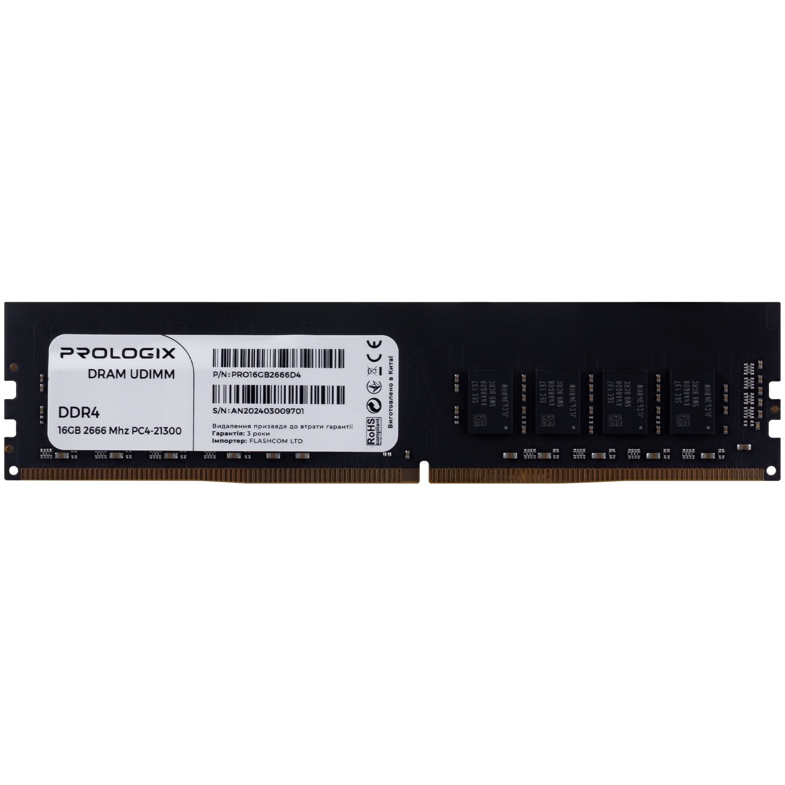 Пам'ять для ПК Prologix DDR4 16GB 2666 MHz (PRO16GB2666D4) фото