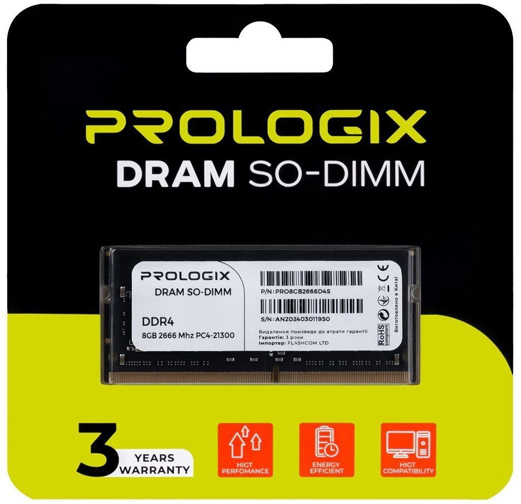 Память для ноутбука Prologix DDR4 8GB 2666 MHz (PRO8GB2666D4S) фото