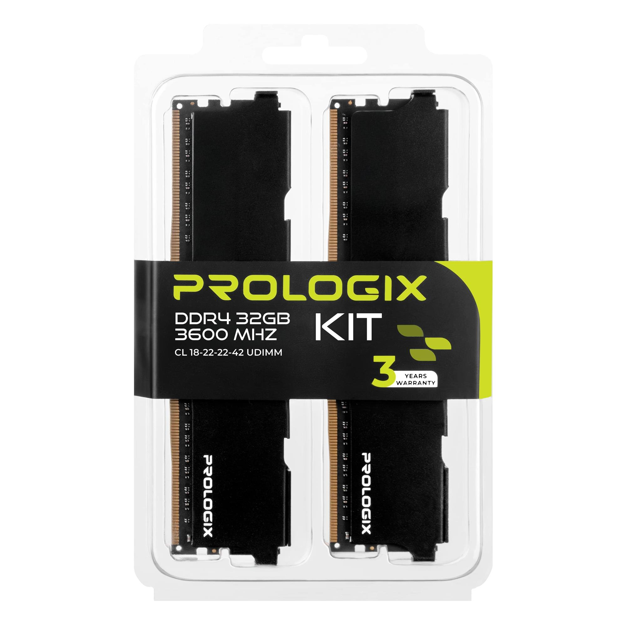 Память для ПК Prologix DDR4 32GB (2x16GB) 3600 MHz Black (PRO32GB3600B4K) фото