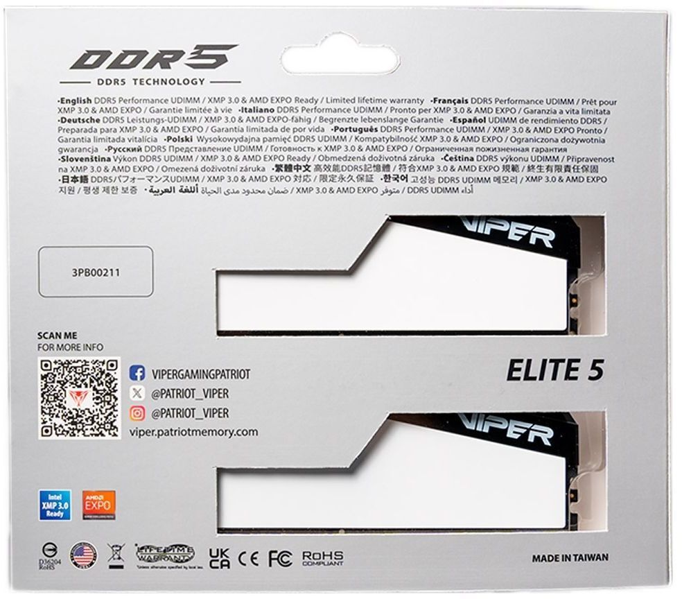 Память для ПК Patriot DDR5 32GB (2x16GB) 6000 MHz Viper Elite 5 (VEB532G6030KW) фото 