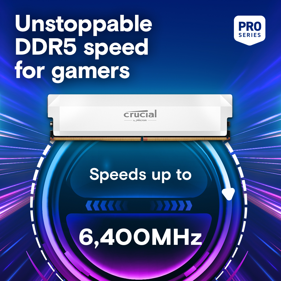 Память для ПК Crucial DDR5 16GB 6400 MHz Pro Overclocking White (CP16G64C38U5W) фото 2
