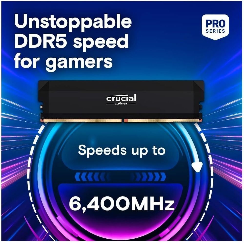 Память для ПК Micron DDR5 32GB 6400 MHz Pro Overclocking Black (CP32G64C40U5B) фото 