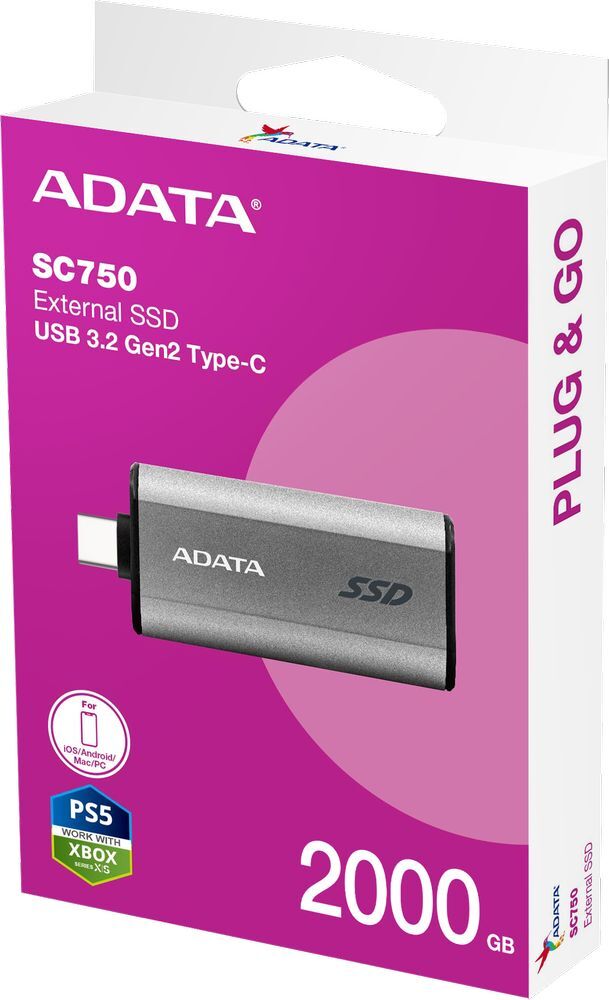 SSD накопитель ADATA USB Type-C 2TB SC750 (SC750-2000G-CCBK) фото 
